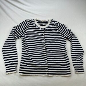 J.Crew The Caryn Cardigan Navy White Stripe Cotton Long Sleeve Button Front L‎